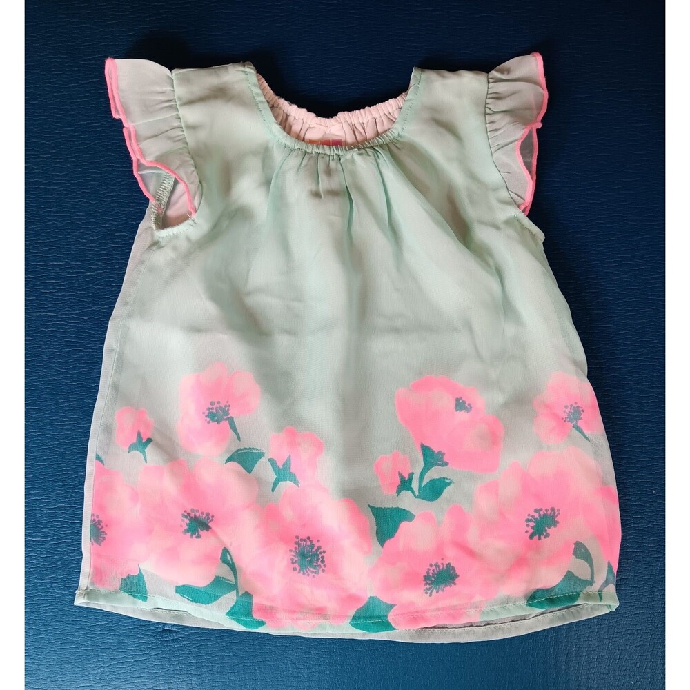 shirt 12 months New Healthtex Baby peasant blouse aqua blue bright pink flowers